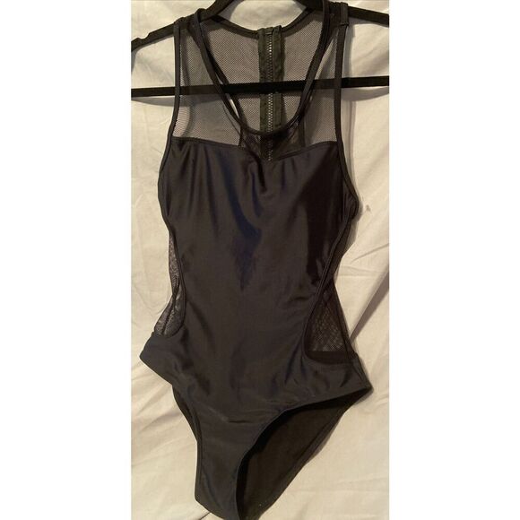 Ladies Top Melon One Piece Black Swimsuit Mesh On Front And Back Size Medium - Picture 1 of 9